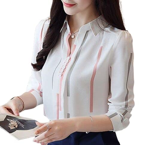 ROYALICA Trendy Regular Fit Striped White Colour Cotton Blend Collared Shirt for Womens