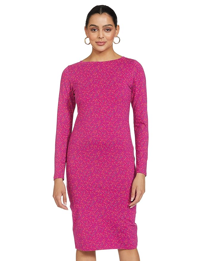 Amazon Brand - Symbol Women's Cotton Stretch Bodycon One Piece Midi Length Dress