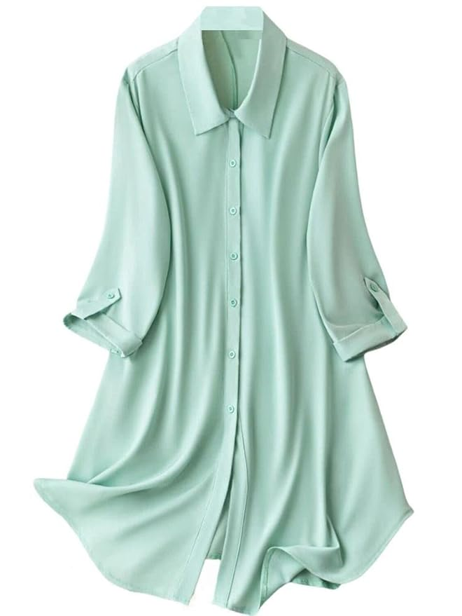 Leriya Fashion Western Dress || Rayon Solid Button Front Shirt Dress for Women || Roll Tab Sleeve & Collared Neck Flared Dress || Office || Summer Short Dresses for Women.