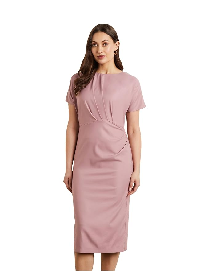 Symbol Premium Women's Fitted Draped Dress (Midi Length | Desk-to-Dinner)