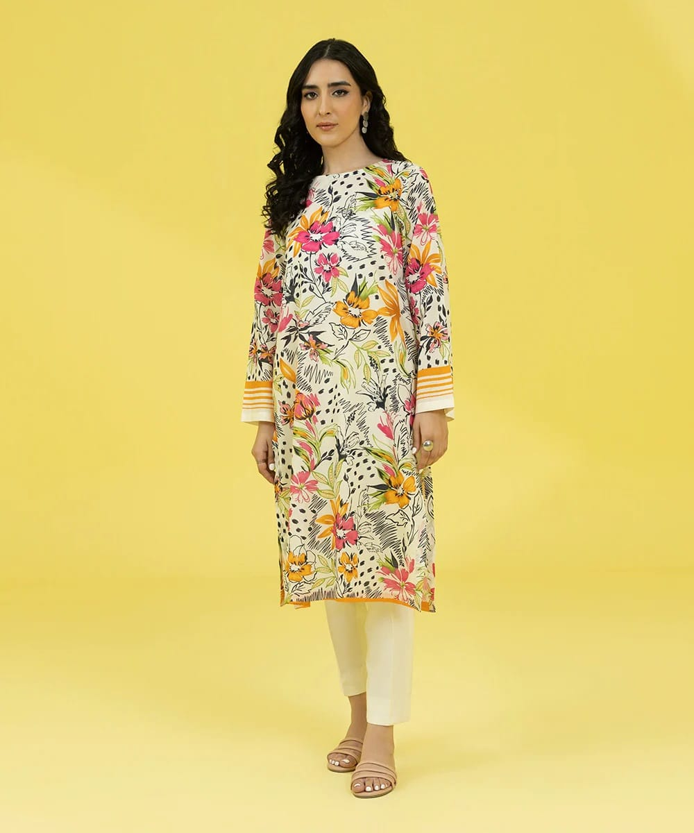 Kriti Cream Green Suit Set with Lace & Bell Sleeve